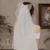 Gauze Wedding Veil with Plastic Pearl & Zinc Alloy handmade for woman white nickel lead & cadmium free Sold By Lot