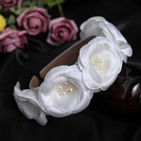 Bruids haarband, Doek, met Plastic Pearl, handgemaakt, voor bruids, wit, 130x55mm, 3pC's/Lot, Verkocht door Lot
