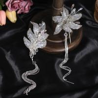 Glass Beads Bridal Hair Tassels with Plastic Sequin & Lace handmade 2 pieces & for woman & with rhinestone white 9*15*18cmuff0c9*21cm Sold By Lot