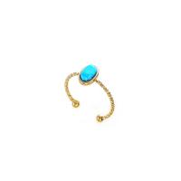 Turquoise Finger Ring 304 Stainless Steel with turquoise Oval Vacuum Ion Plating adjustable & for woman 16-17mm US Ring Sold By PC