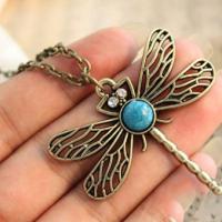 Zinc Alloy Sweater Chain Necklace with turquoise Dragonfly fashion jewelry & for woman & with rhinestone nickel lead & cadmium free Length Approx 23.62 Inch Sold By PC
