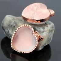 Rose Quartz Pendant with Zinc Alloy Heart rose gold color plated Unisex pink Sold By PC