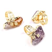Gemstone Finger Ring, Natuurlijke Quartz, met Messing, gold plated, Verstelbare & uniseks, meer kleuren voor de keuze, 37x18mm, Binnendiameter:Ca 18mm, Verkocht door PC