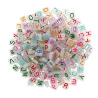 Perles acrylique alphabet, Carré, DIY & lumineux & émail & double trou, couleurs mélangées, 4x8.50x7.70mm, 100PC/sac, Vendu par sac