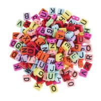 Alphabet Acrylic Beads Square DIY & enamel & double-hole Sold By Bag