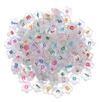 Perles acrylique alphabet, Fleur de prunier, DIY & transparent & émail, couleurs mélangées, 11x3.90mm, 100PC/sac, Vendu par sac