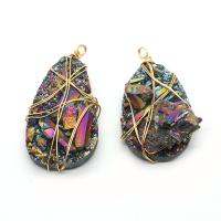 Rainbow Quartz Pendant with brass wire irregular gold color plated DIY 30x50- Sold By PC