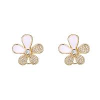 Cubic Zirconia Micro Pave Brass Earring Flower 14K gold-filled fashion jewelry & micro pave cubic zirconia & enamel nickel lead & cadmium free Sold By Lot