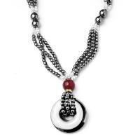 Hematite Sweater Necklace with Red Agate & Plastic Pearl Unisex black 38mm Length 68 cm Sold By PC