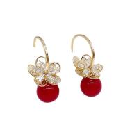 Zinc Alloy Drop Earring with Cubic Zirconia & Cats Eye gold color plated fashion jewelry & for woman & faceted red nickel lead & cadmium free 30-60mm Sold By Pair