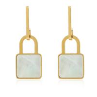 Titanium Steel  Earring with Shell Lock gold color plated for woman Sold By Pair