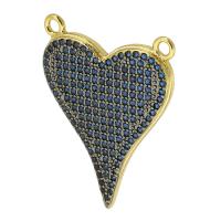 Cubic Zirconia Micro Pave Sterling sølv vedhæng, Messing, Heart, guldfarve belagt, mode smykker & du kan DIY & Micro Pave cubic zirconia & dobbelt-hullers, blå, 20x27x2mm, Hole:Ca. 2mm, 5pc'er/Lot, Solgt af Lot