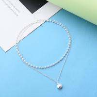 Collar de perlas de plástico, aleación de zinc, con Perlas plásticas, con 1.96inch extender cadena, chapado, Doble capa & para mujer, más colores para la opción, longitud aproximado 15.7 Inch, aproximado 17.7 Inch, Vendido por UD