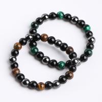 Natural Tiger Eye Bracelets with Hematite for man 8mm Length Approx 21 cm Sold By PC