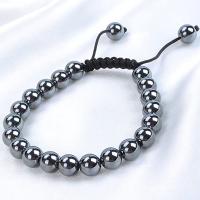 Hematite Bracelet with Polyester Cord handmade Unisex black 8mm Length Approx 21 cm Sold By PC