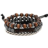 Magnetic Jewelry Bracelet Hematite with Korean Waxed Cord & Wood & Iron multilayer & for man mixed colors Sold By PC
