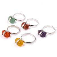 Gemstone Finger Ring, Natuursteen, met Zinc Alloy, platinum plated, verschillende materialen voor de keuze & uniseks, meer kleuren voor de keuze, 15x10mm, Binnendiameter:Ca 18mm, Verkocht door PC