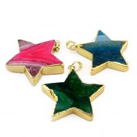 Agate Jewelry Pendants with Brass Star gold color plated Unisex 30mm Sold By PC