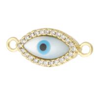 Evil Eye Connector Brass with Plastic gold color plated micro pave cubic zirconia Approx 1mm Sold By PC