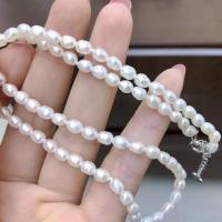 Natural Freshwater Pearl Necklace Rice fashion jewelry & for woman white 4-5mm Sold Per Approx 14.96 Inch Strand