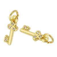 Cubic Zirconia Micro Pave Brass Pendant Key gold color plated fashion jewelry & DIY & micro pave cubic zirconia golden Approx 3mm Sold By Lot