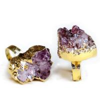 Amethyst Open Finger Ring with Brass gold color plated Unisex purple Inner Approx 18mm Sold By PC