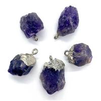 Amethyst Pendant with Brass irregular silver color plated DIY purple 12x20- Sold By PC