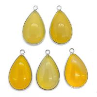 Jade Yellow Pendant with Brass Teardrop silver color plated DIY yellow Sold By PC