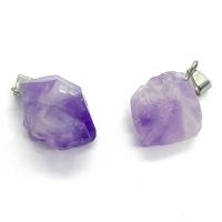 Amethyst Pendant with Brass irregular silver color plated DIY purple 12x20- Sold By PC