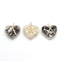 Freshwater Pearl Pendants with brass wire & Resin Heart silver color plated DIY Sold By PC