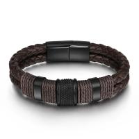 Leather Cord Bracelet with 304 Stainless Steel printing Double Layer & fashion jewelry & for man 30mm 12mm Length Approx 7.67 Inch Sold By PC