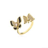 Brass Cuff Finger Ring Butterfly gold color plated Adjustable & micro pave cubic zirconia & for woman & enamel white and black 18mm Sold By PC