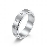 Rhinestone-Edelstahl -Finger-Ring, 304 Edelstahl, drehbare & verschiedene Größen vorhanden & für Frau & mit Strass, keine, 6mm, Größe:5-11, verkauft von PC