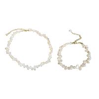 Gamtos Kultūringas gėlavandenių perlų Papuošalų komplektai, Gėlo vandens perlų, su Cinko lydinys, įvairių stilių pasirinkimas & moters, Pardavė PC