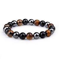 Gemstone Bracelets Obsidian with Iron Rock & Tiger Eye Round 4 pieces & fashion jewelry & Unisex mixed colors 8mm Sold By Set