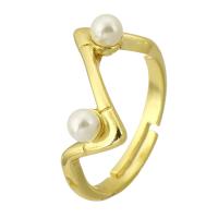 Brass Open Finger Ring with ABS Plastic Pearl gold color plated fashion jewelry & DIY golden 2.50mm US Ring .5 Sold By Lot