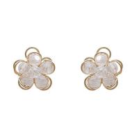 Crystal Earrings Zinc Alloy with Crystal Flower gold color plated Korean style & for woman & hollow 20mm Sold By Pair