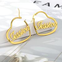 304 Stainless Steel Hoop Earring Heart Vacuum Ion Plating Each custom text must be less than 10 letters   fashion jewelry   for woman golden Sold By Pair