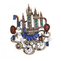 Rhinestone Brooch Zinc Alloy with Crystal & Plastic Pearl Castle antique bronze color plated vintage & with rhinestone nickel lead & cadmium free Sold By PC