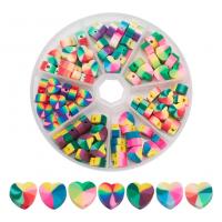 Polymer Clay Gyöngyök, -val Műanyag doboz, Szív, DIY, kevert színek, 10x9mm, Kb 98PC-k/Box, Által értékesített Box
