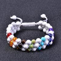 Gemstone Woven Ball Bracelets Howlite with Knot Cord & Rainbow Stone three layers & Unisex & radiation protection 18mm Length Approx 7.5-11.8 Inch Sold By PC