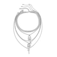 Multi Layer Necklace Zinc Alloy with Aluminum & Iron with 2.7inch extender chain Lock and Key silver color plated multilayer & for man Length Approx 15.7 Inch Approx 19.6 Inch Sold By PC