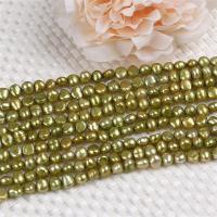 Mygtukas Kultūringas gėlavandenių perlų karoliukai, Gėlo vandens perlų, Barokas, Pasidaryk pats, žalias, 6.8mm, Parduota už Apytiksliai 14-15 Inch Strand