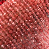الكرز كوارتز خرزة, مصقول, قطع سطح نجمة & ديي, أحمر, 6mm, تباع لكل تقريبا 38 سم حبلا