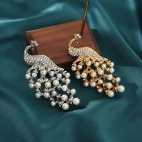 Plastic Pearl Brooch Zinc Alloy with Plastic Pearl Peacock plated for woman & with rhinestone nickel lead & cadmium free Sold By Lot