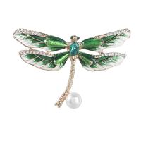 Plastic Pearl Brooch Zinc Alloy with Plastic Pearl Dragonfly gold color plated for woman & with rhinestone nickel lead & cadmium free Sold By Lot