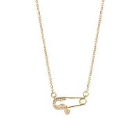 Titanium Steel Necklace with 5.8cm extender chain Safety Pin real gold plated fashion jewelry & micro pave cubic zirconia & for woman golden 18mm Length 38.6 cm Sold By PC