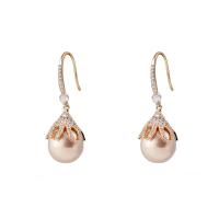 Cubic Zircon (CZ) Drop Earring Brass with Plastic Pearl gold color plated micro pave cubic zirconia & for woman Sold By Pair