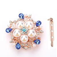 Scarf Buckle Zinc Alloy with Plastic Pearl Flower rose gold color plated for woman & with rhinestone nickel lead & cadmium free 44mm Sold By Lot