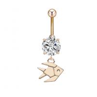 Stainless Steel Belly Ring Zinc Alloy with Cubic Zirconia & 304 Stainless Steel Fish Galvanic plating for woman & faceted nickel lead & cadmium free Sold By PC